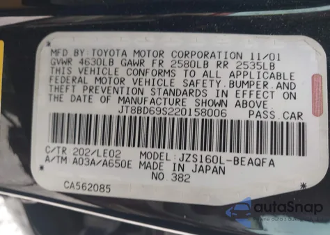 2002 Lexus Gs 300 z USA, uszkodzony, nr VIN JT8BD69S220158006